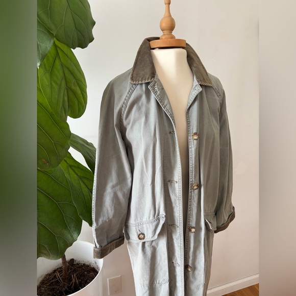 Rare Vintage 90 LL Bean Gray Barn Coat Corduroy Collar Oversized Workwear Jacket - Picture 3 of 9